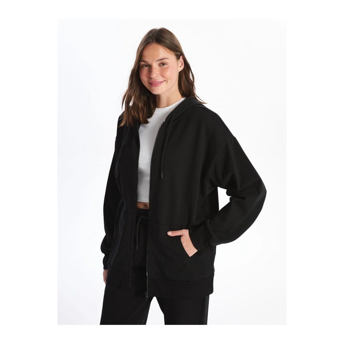 Kapüşonlu Oversize Kadın Fermuarlı Sweatshirt