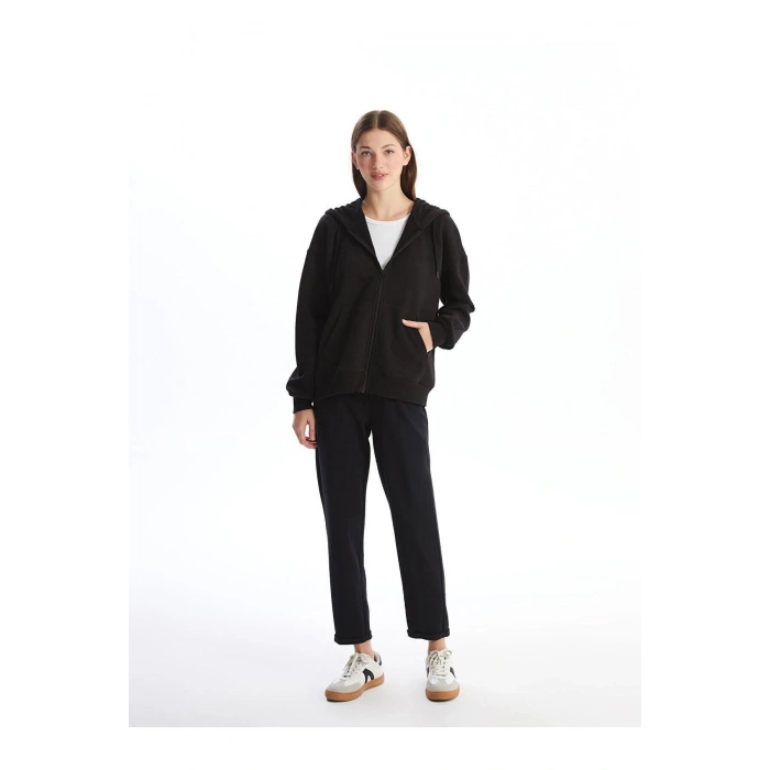 Kapüşonlu Oversize Kadın Fermuarlı Sweatshirt