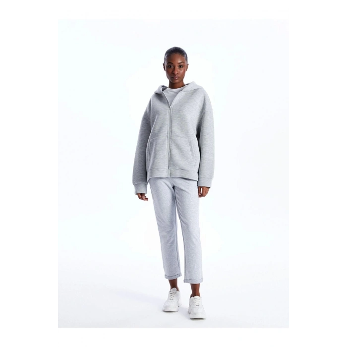 Kapüşonlu Oversize Kadın Fermuarlı Sweatshirt