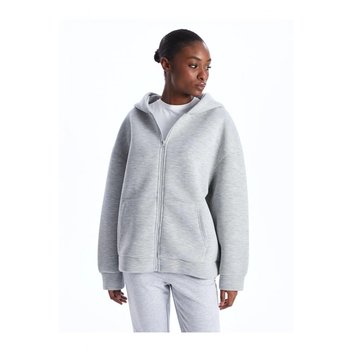 Kapüşonlu Oversize Kadın Fermuarlı Sweatshirt