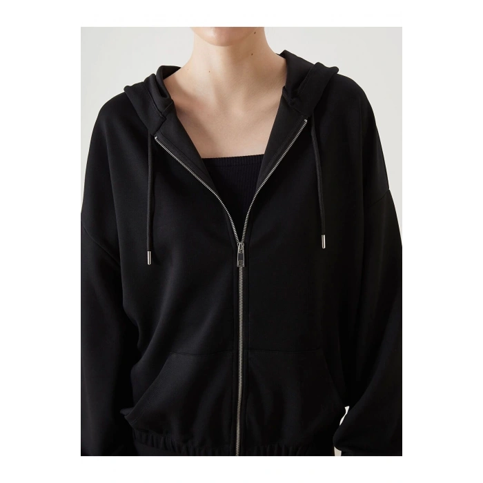 Kapüşonlu Oversize Kadın Fermuarlı Sweatshirt