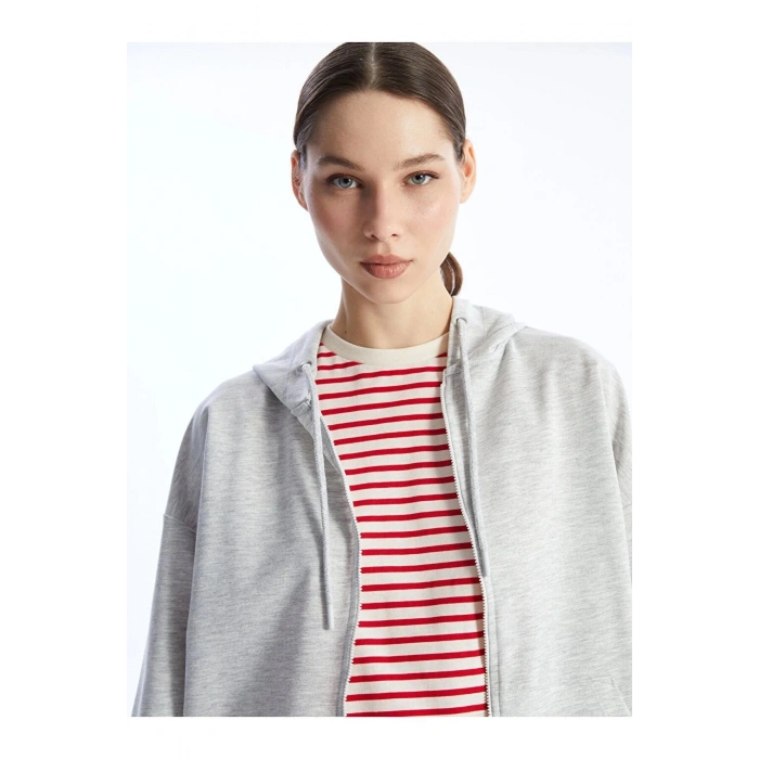 Kapüşonlu Oversize Kadın Fermuarlı Sweatshirt