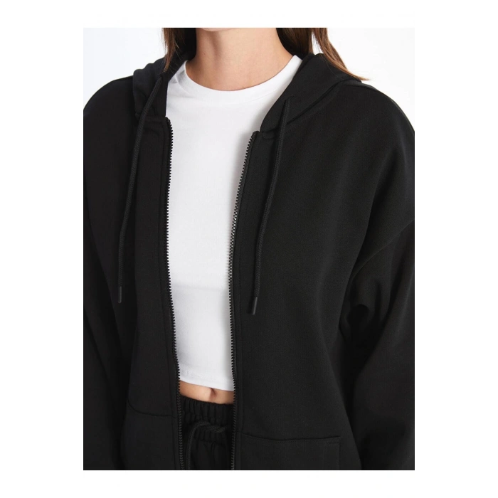 Kapüşonlu Oversize Kadın Fermuarlı Sweatshirt
