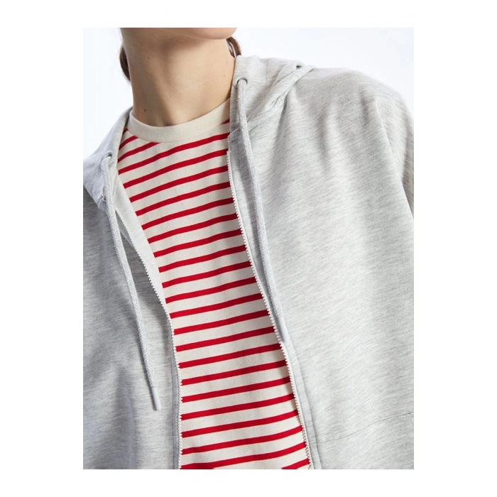 Kapüşonlu Oversize Kadın Fermuarlı Sweatshirt