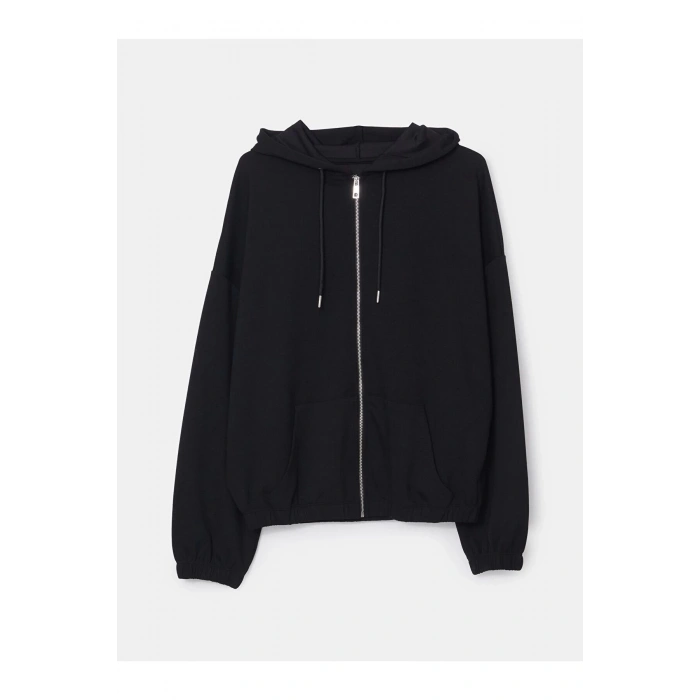 Kapüşonlu Oversize Kadın Fermuarlı Sweatshirt