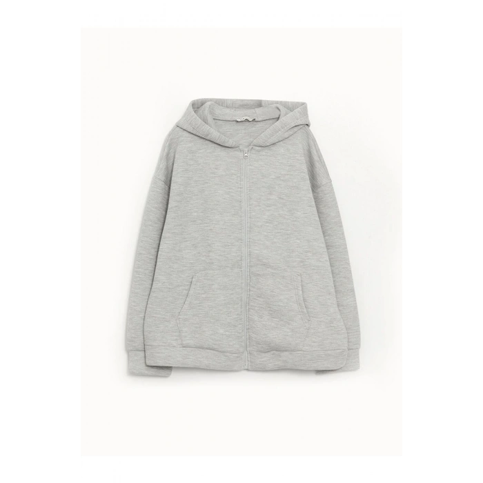 Kapüşonlu Oversize Kadın Fermuarlı Sweatshirt