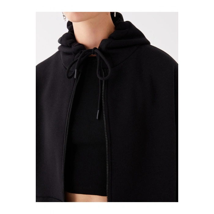 Kapüşonlu Oversize KadınFermuarlı Sweatshirt