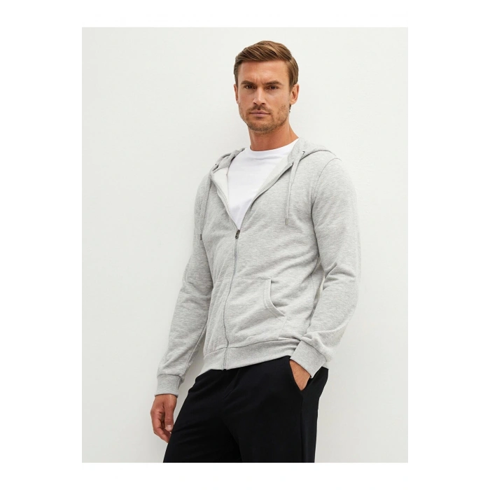 Kapüşonlu Uzun Kollu Erkek Fermuarlı Sweatshirt