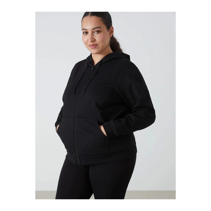 Kapüşonlu Uzun Kollu Erkek Fermuarlı Sweatshirt