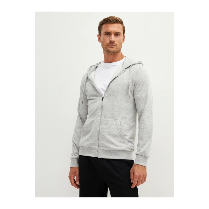 Kapüşonlu Uzun Kollu Erkek Fermuarlı Sweatshirt