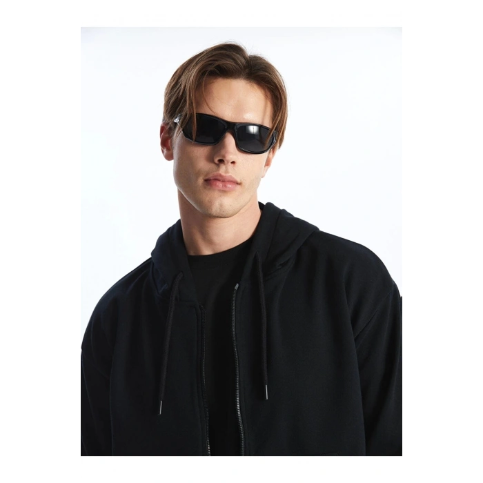 Kapüşonlu Uzun Kollu Erkek Fermuarlı Sweatshirt
