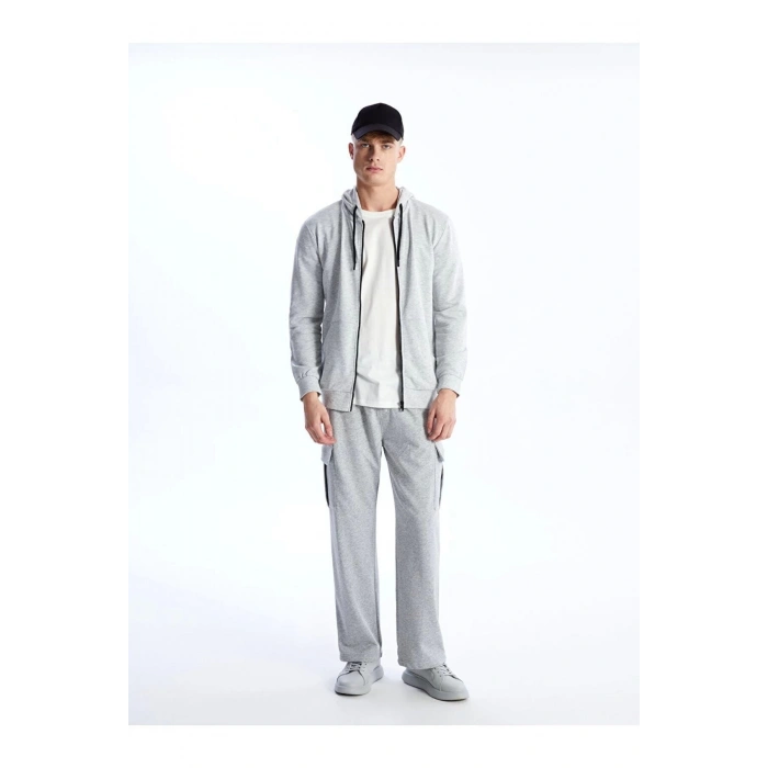 Kapüşonlu Uzun Kollu Erkek Fermuarlı Sweatshirt