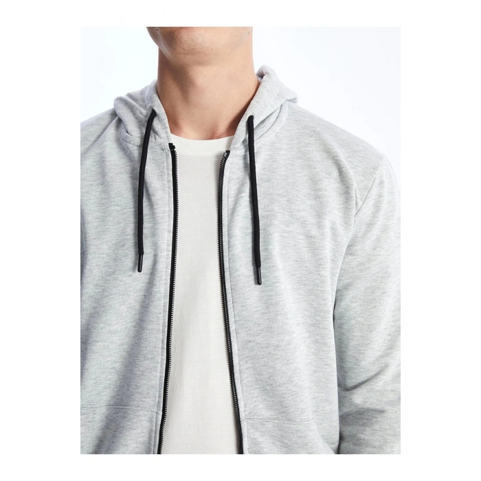 Kapüşonlu Uzun Kollu Erkek Fermuarlı Sweatshirt