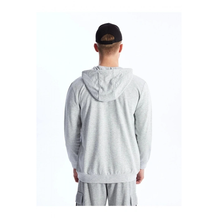 Kapüşonlu Uzun Kollu Erkek Fermuarlı Sweatshirt