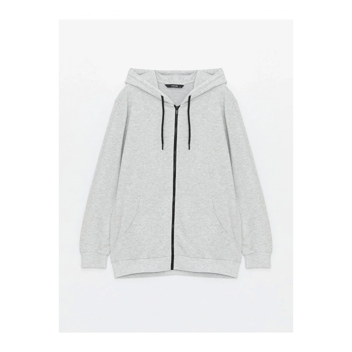 Kapüşonlu Uzun Kollu Erkek Fermuarlı Sweatshirt