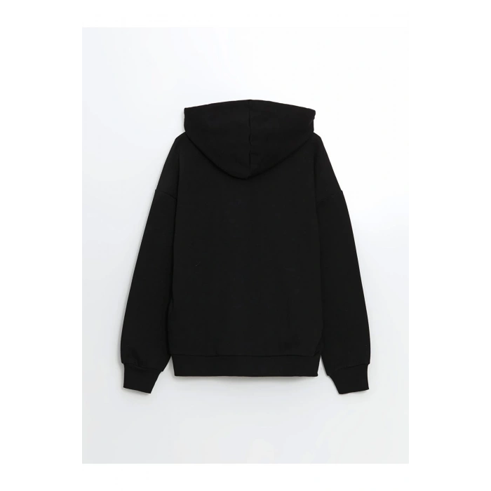 Modest Siyah Kapüşonlu Oversize Kadın Fermuarlı Sweatshirt