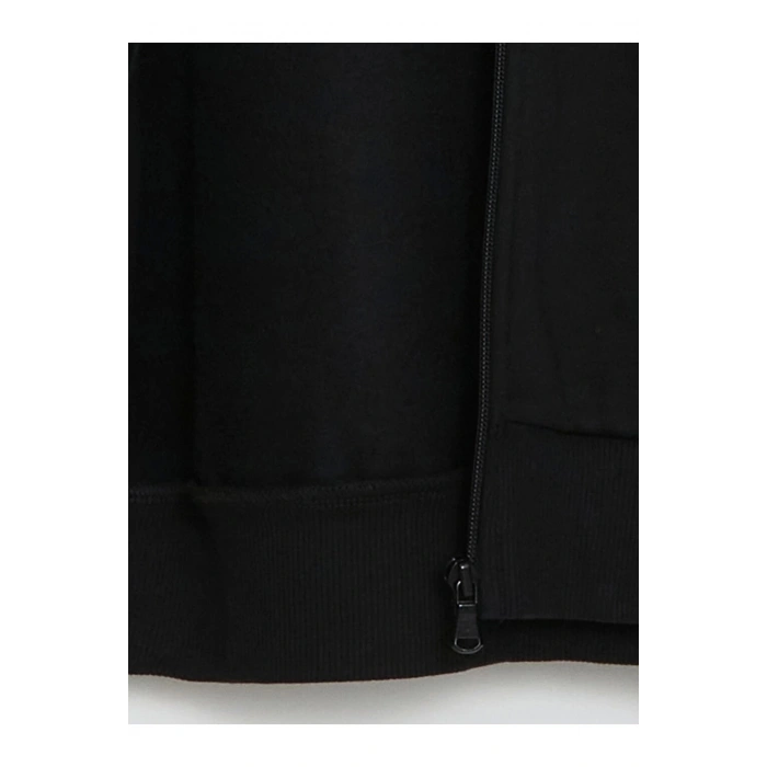 Modest Siyah Kapüşonlu Oversize Kadın Fermuarlı Sweatshirt