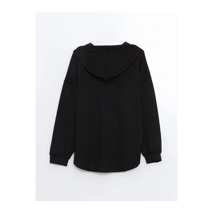 Modest Siyah Kapüşonlu Oversize Kadın Fermuarlı Sweatshirt