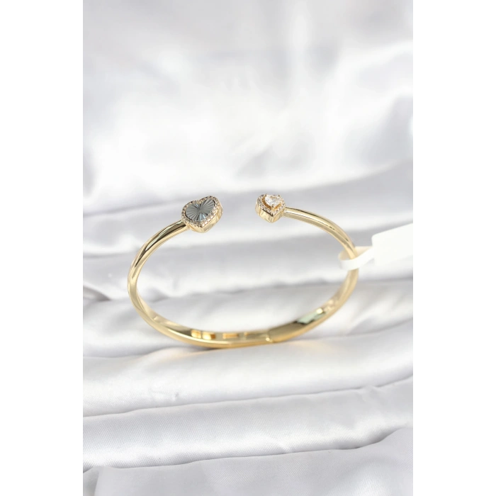 Pirinç Gold Renk Kalpli Model Kadın Kelepçe Bileklik