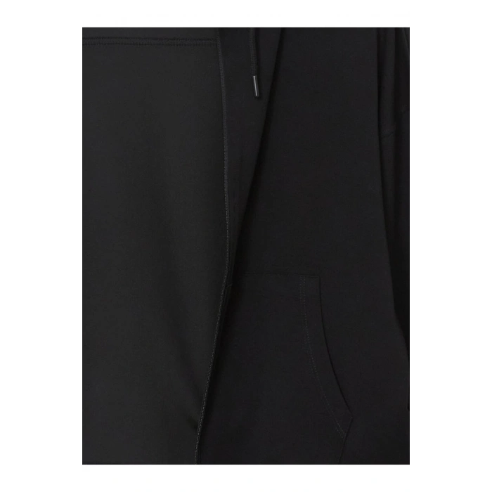 Siyah Kapüşonlu Kadın Fermuarlı Sweatshirt