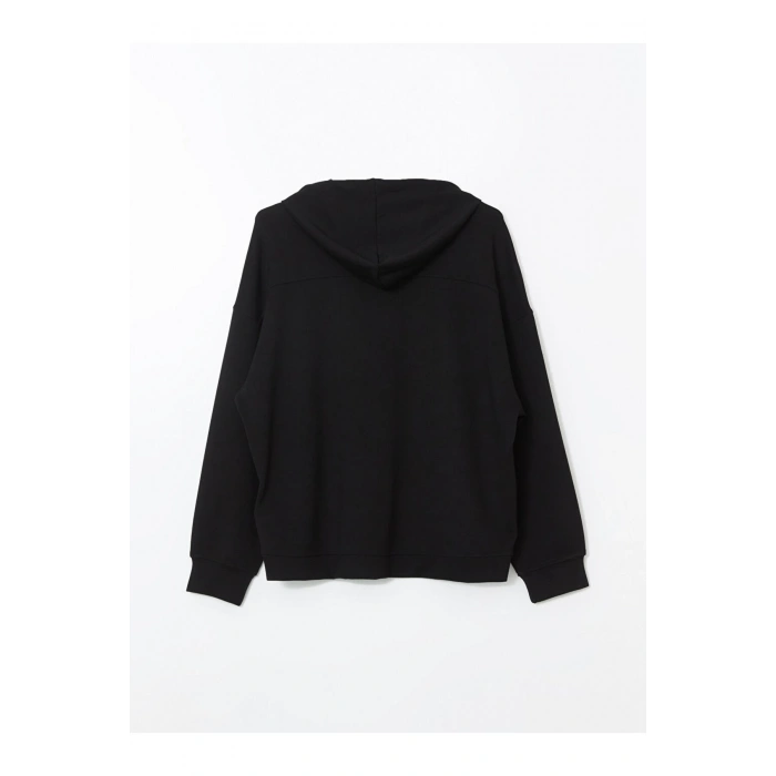 Siyah Kapüşonlu Kadın Fermuarlı Sweatshirt