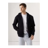 Classic Siyah Kapüşonlu Uzun Kollu Erkek Fermuarlı Sweatshirt