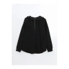 Modest Siyah Kapüşonlu Oversize Kadın Fermuarlı Sweatshirt