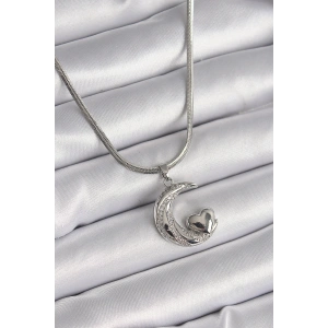 316L Çelik Gümüş Renk İtalyan Zincir Zirkon Taşlı Halil Figür Kalp Detay Kadın Kolye