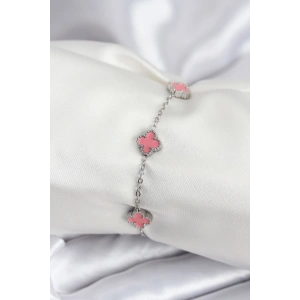 316L Çelik Gümüş Renk Pembe Baby Boy Yonca Kadın Bileklik