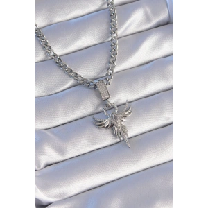 316L Çelik Gümüş Renk Zirkon Taşlı Anka Kuşu Model Kolye