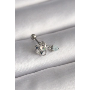 316L Çelik Gümüş Renk Zirkon Taşlı Sallantı Kalp Detay Tragus Piercing
