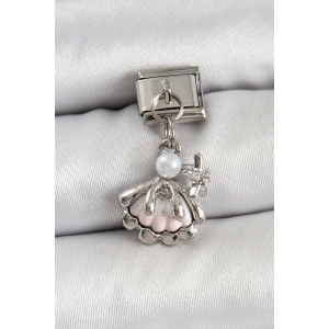 316L Çelik Sallantılı İnci Detaylı İstiridye Model Gümüş Renk Nomination Charm