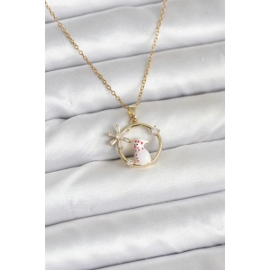 316L Çelik Zincir Gold Zirkon Taşlı Yılbaşı Temalı Kadın Kolye