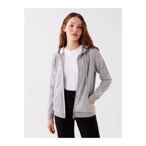 Basic Kapüşonlu Düz Uzun Kollu Kadın Fermuarlı Sweatshirt