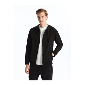 Basic Kapüşonlu Uzun Kollu Erkek Fermuarlı Sweatshirt