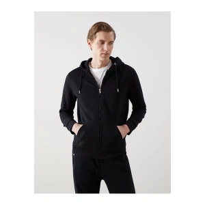 Basic Kapüşonlu Uzun Kollu Erkek Fermuarlı Sweatshirt