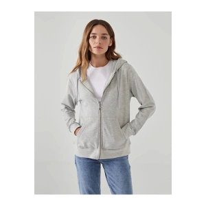 Gri Kapüşonlu Kadın Fermuarlı Sweatshirt
