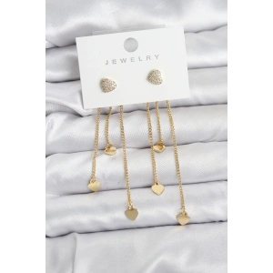 Kalp Model Gold Renk Pirinç Sallantılı Kadın Küpe