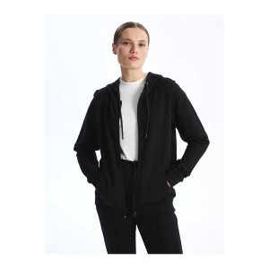 Kapüşonlu Düz Uzun Kollu Kadın Fermuarlı Sweatshirt