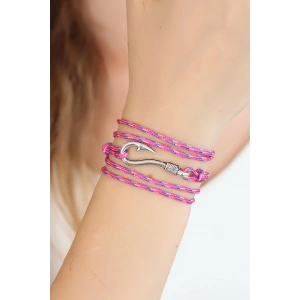 Karışık Desenli Pembe Renk Gümüş Metal Kancalı Bayan Çoklu Bileklik