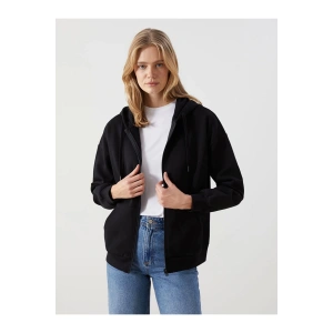Modest Siyah Kapüşonlu Oversize Kadın Fermuarlı Sweatshirt