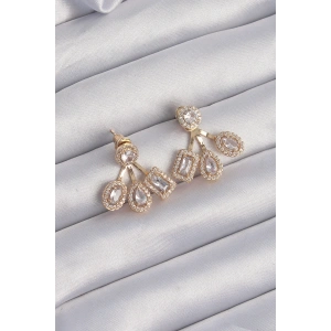 Pirinç Gold Renk Zirkon Taşlı Geometrik Model Küpe