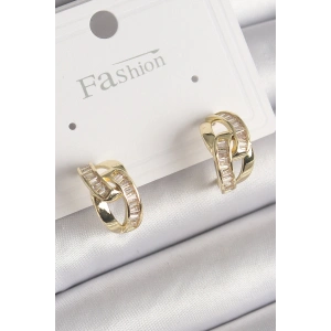 Pirinç Gold Renk Zirkon Taşlı Zincir Model Kadın Küpe