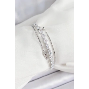 Pirinç Gümüş Renk Arpa Zirkon Taşlı Kadın Bileklik