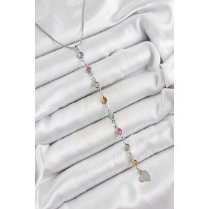 Pirinç Gümüş Renk Karışık Renk Zirkon Taşlı Y Kadın Kolye