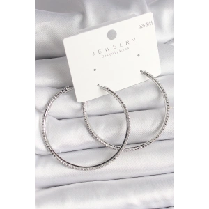 Pirinç Gümüş Renk Zirkon Taşlı Halka Model Kadın Küpe