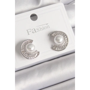 Pirinç Gümüş Renk Zirkon Taşlı Salyangoz Model İnci Detay Kadın Küpe