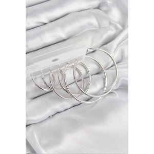 Pirinç Halka Model Gümüş Renk Kadın Set Küpe