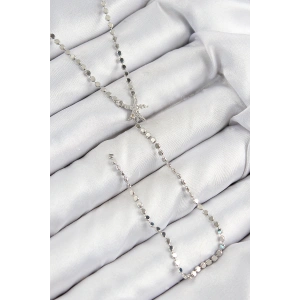 Pirinç Zirkon Taşlı Ezme Zincirli Deniz Yıldızı Model Gümüş Renk Y Kolye