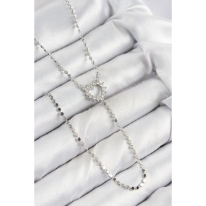 Pirinç Zirkon Taşlı Ezme Zincirli Kalp Model Gümüş Renk Y Kolye